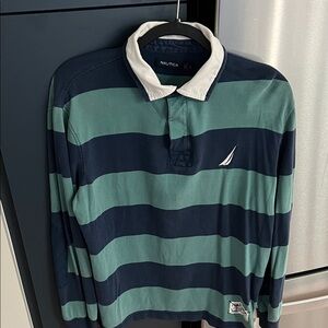Nautica Men's Navy and Teal Striped Shirt